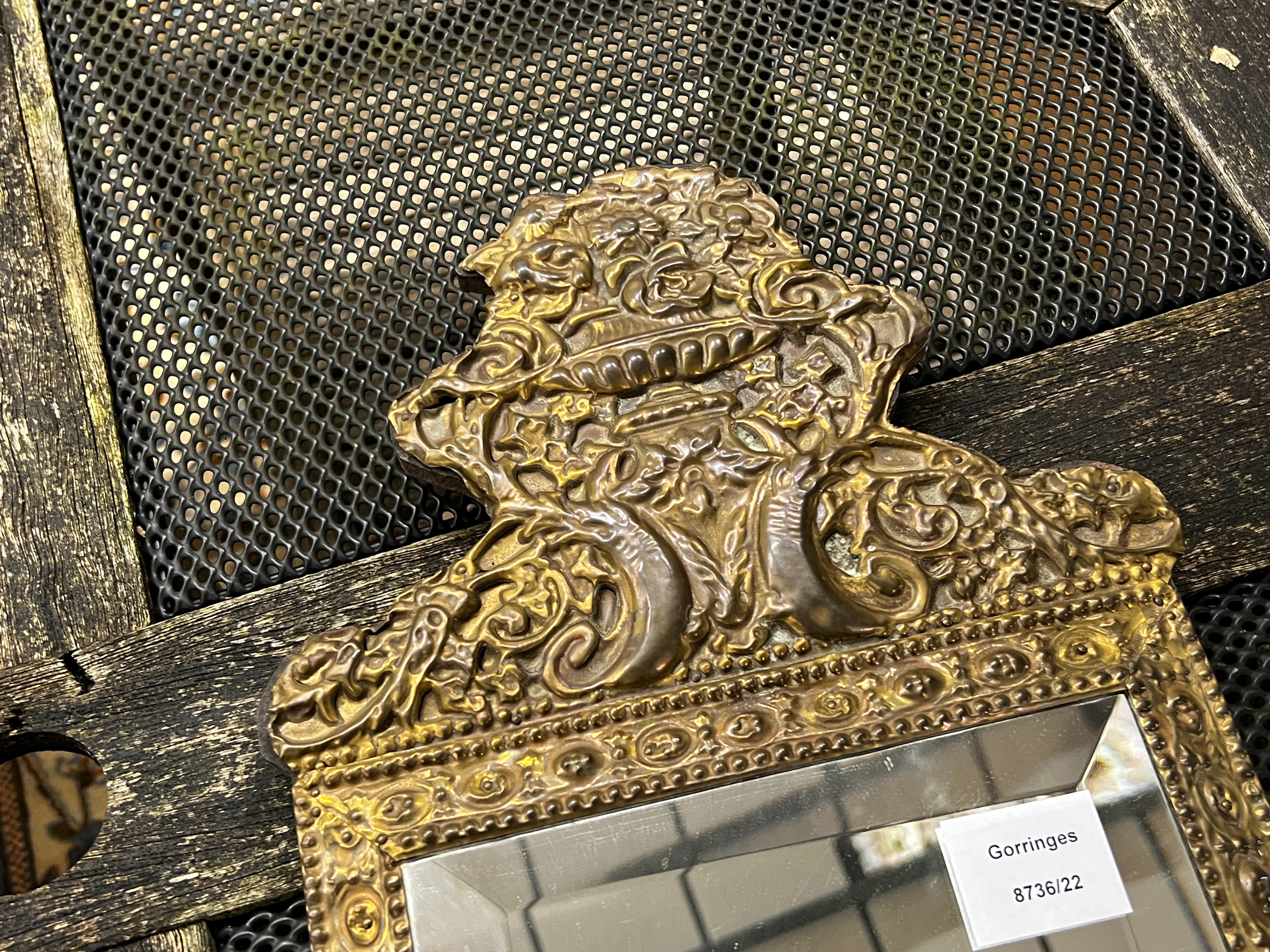 Two small 19th century French embossed brass wall mirrors, larger height 51cm